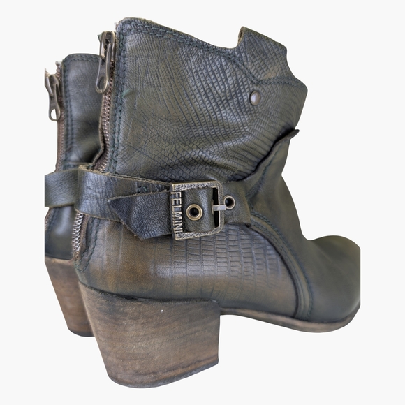 Felmini Green Leather Bohemian Festival Booties | Made In Portugal | Size 9 - Picture 5 of 10